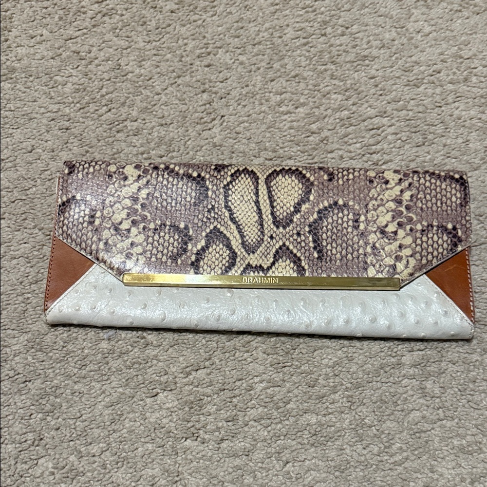 Brahmin Exotic Snake and Ostrich Clutch